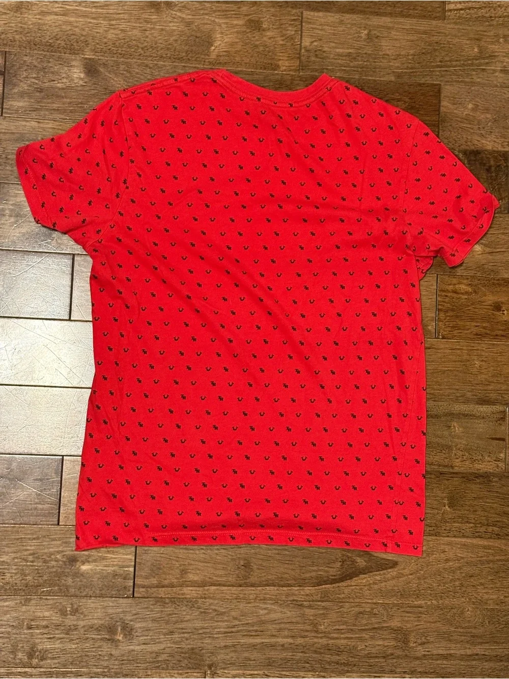 True Religion Men’s Red All Over Horseshoe Logo Print T-Shirt Size M